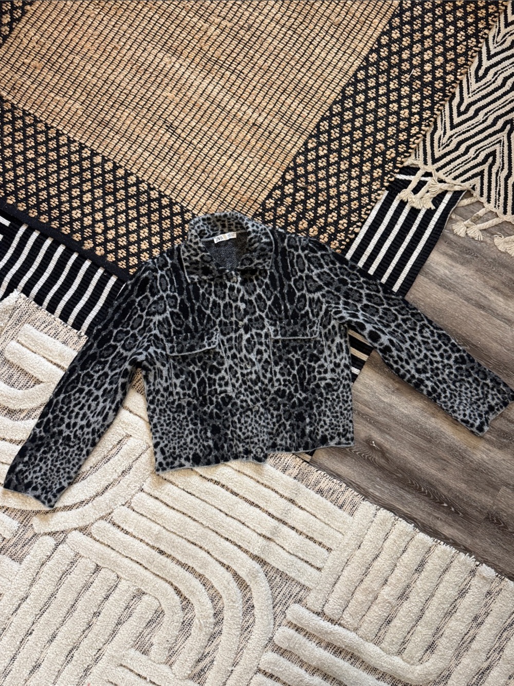Zara Gray & Black Leopard-Print Cropped Jacket